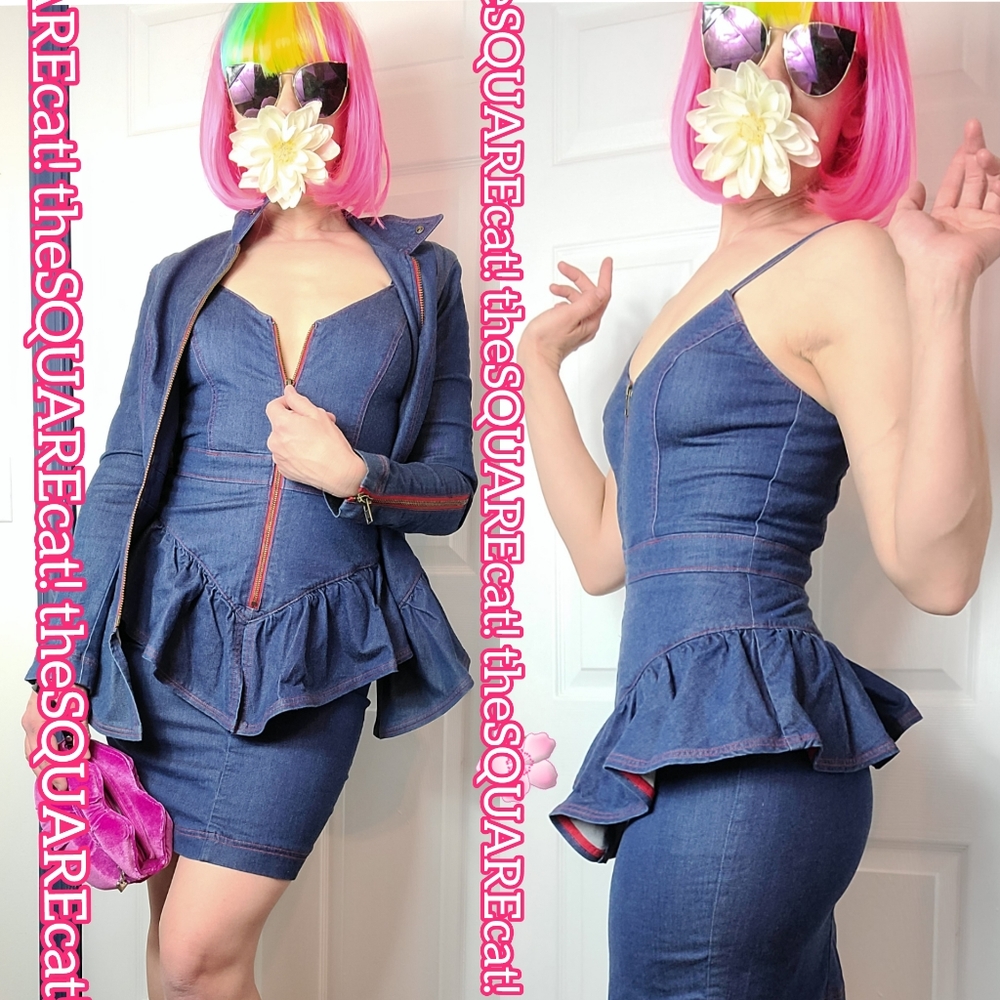 Betsey Johnson 💕 vintage peplum zipper front barbie kawaii pinup princess dress